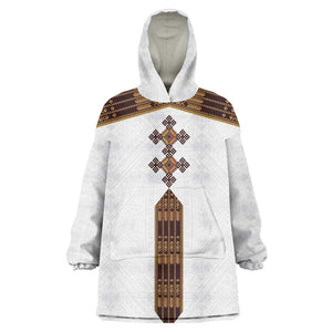 Eritrea Wearable Blanket Hoodie Tilet Habesha Style - White