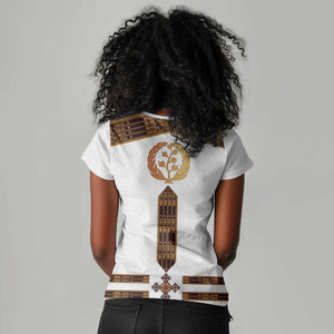 Eritrea Women V-Neck T-Shirt Tilet Habesha Style - White