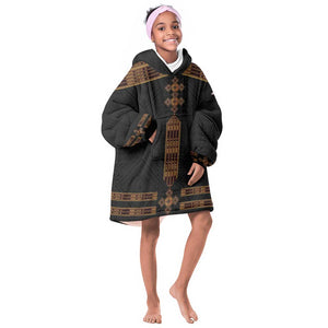 Eritrea Kid Wearable Blanket Hoodie Tilet Habesha Style - Black