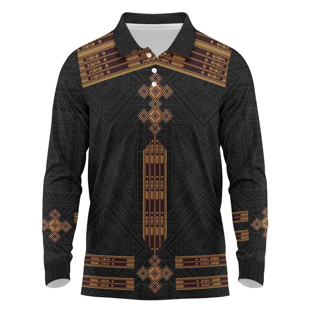 Eritrea Long Sleeve Polo Shirt Tilet Habesha Style - Black