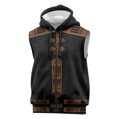 Eritrea Sleeveless Zip Hoodie Tilet Habesha Style - Black - African Pride
