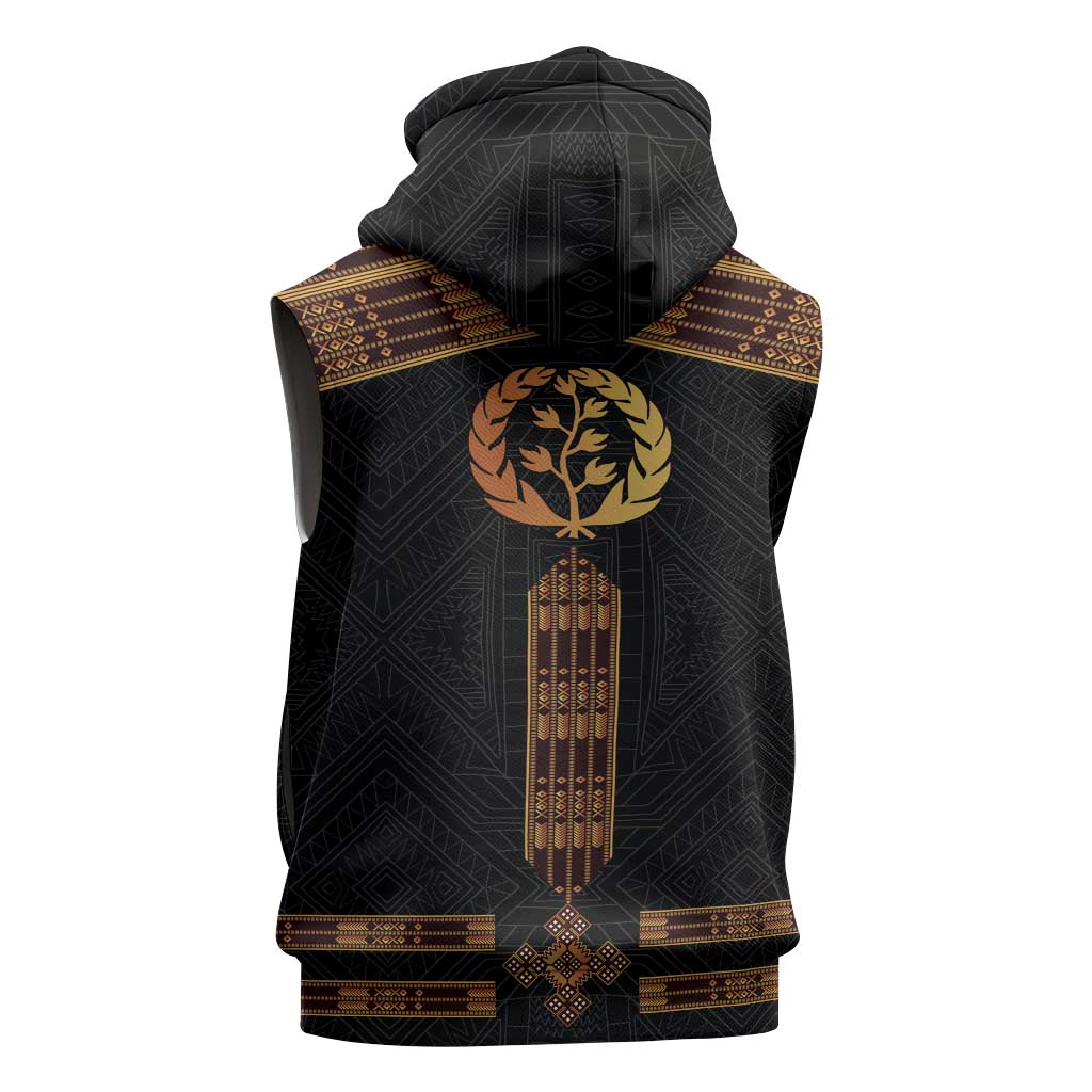Eritrea Sleeveless Zip Hoodie Tilet Habesha Style - Black - African Pride