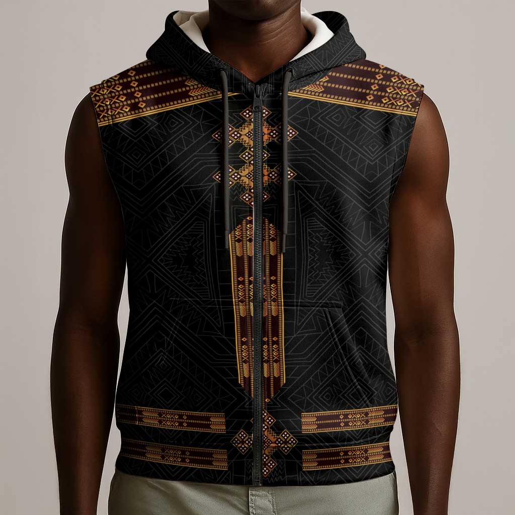 Eritrea Sleeveless Zip Hoodie Tilet Habesha Style - Black - African Pride