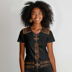 Eritrea Women V-Neck T-Shirt Tilet Habesha Style - Black