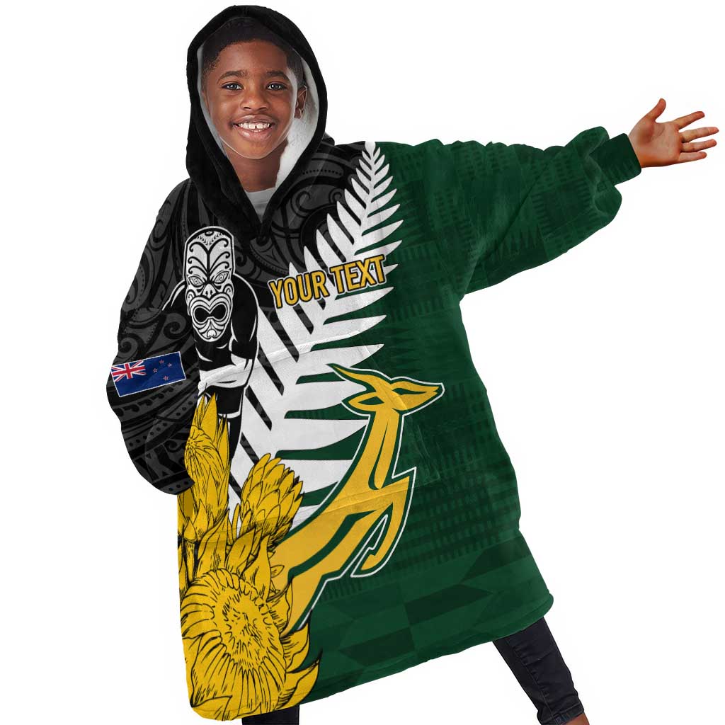 Personalised New Zealand Vs South Africa Rugby KId Wearable Blanket Hoodie Rivals - Tribal Style