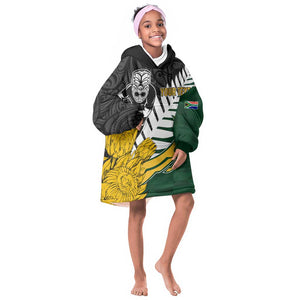 Personalised New Zealand Vs South Africa Rugby KId Wearable Blanket Hoodie Rivals - Tribal Style