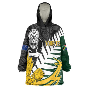 Personalised New Zealand Vs South Africa Rugby KId Wearable Blanket Hoodie Rivals - Tribal Style