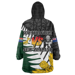 Personalised New Zealand Vs South Africa Rugby KId Wearable Blanket Hoodie Rivals - Tribal Style