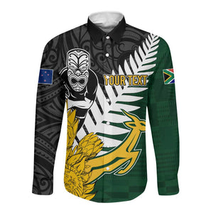 Personalised New Zealand Vs South Africa Rugby Long Sleeve Button Shirt Rivals - Tribal Style