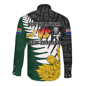 Personalised New Zealand Vs South Africa Rugby Long Sleeve Button Shirt Rivals - Tribal Style