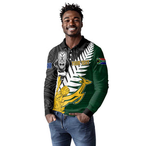 Personalised New Zealand Vs South Africa Rugby Long Sleeve Polo Shirt Rivals - Tribal Style