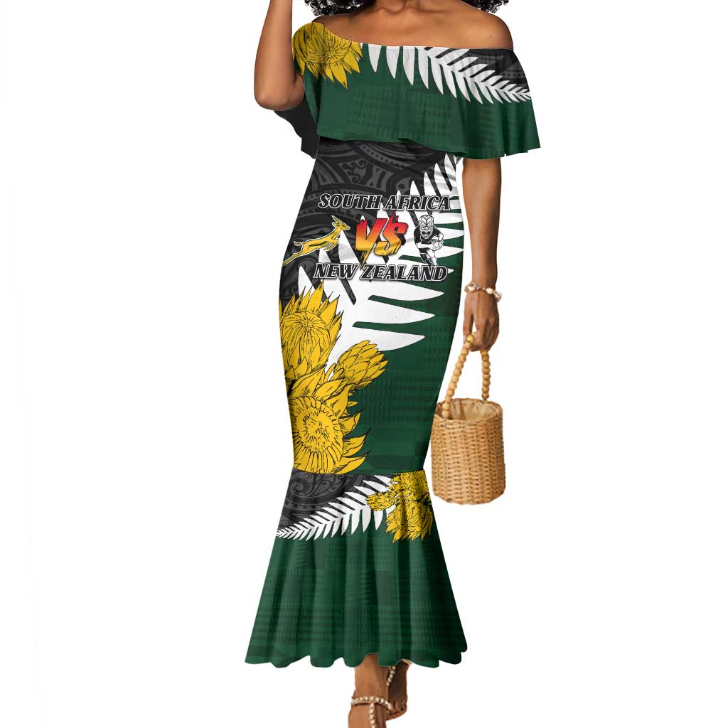 Personalised New Zealand Vs South Africa Rugby Mermaid Dress Rivals - Tribal Style