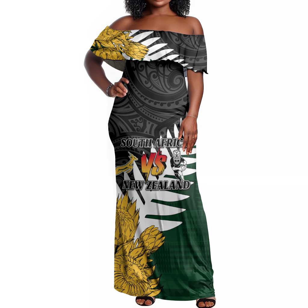 Personalised New Zealand Vs South Africa Rugby Off Shoulder Maxi Dress Rivals - Tribal Style