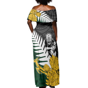 Personalised New Zealand Vs South Africa Rugby Off Shoulder Maxi Dress Rivals - Tribal Style