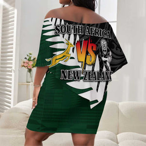 Personalised New Zealand Vs South Africa Rugby Off Shoulder Short Dress Rivals - Tribal Style LT7