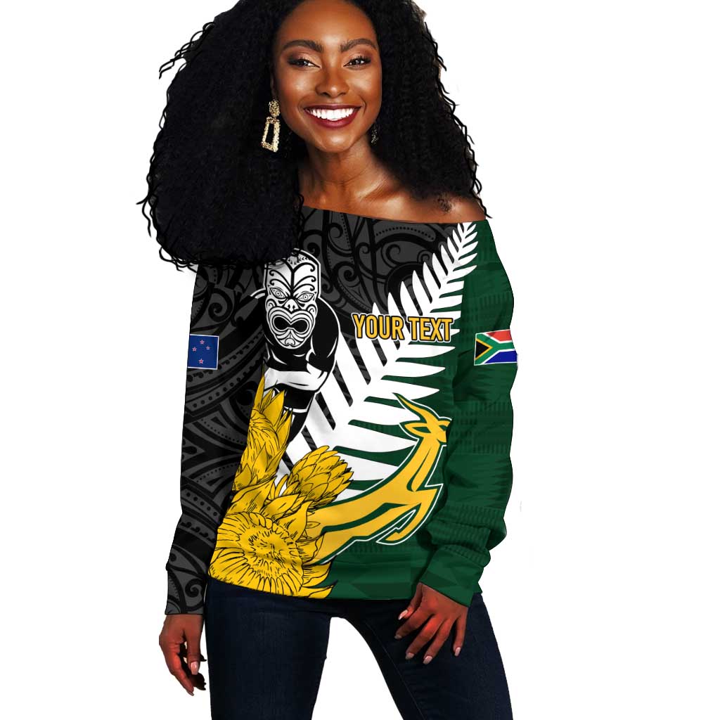 Personalised New Zealand Vs South Africa Rugby Off Shoulder Sweater Rivals - Tribal Style