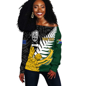 Personalised New Zealand Vs South Africa Rugby Off Shoulder Sweater Rivals - Tribal Style