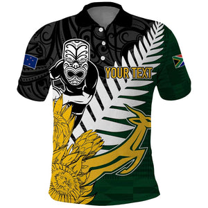 Personalised New Zealand Vs South Africa Rugby Polo Shirt Rivals - Tribal Style