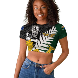 Personalised New Zealand Vs South Africa Rugby Raglan Cropped T shirt Rivals - Tribal Style