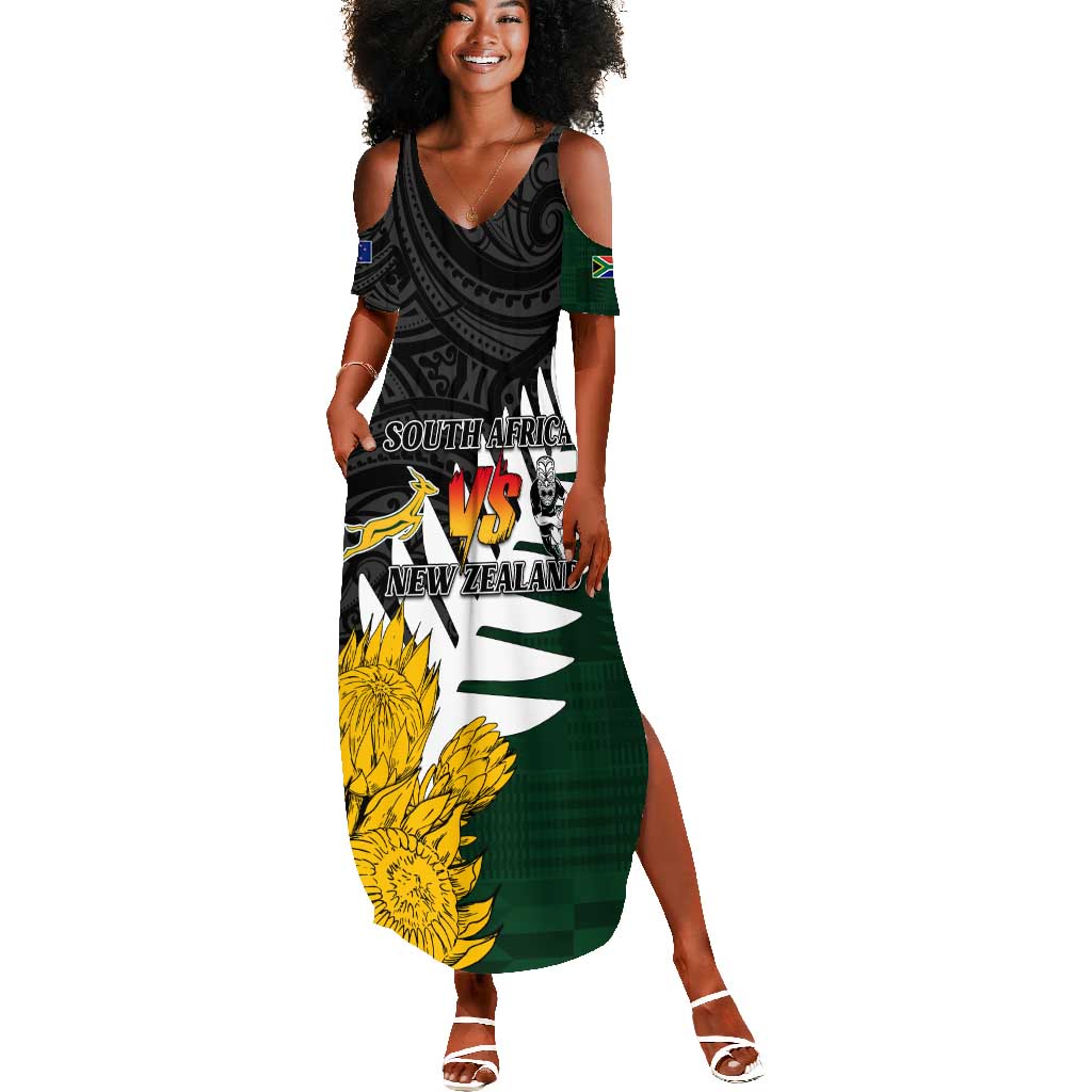 Personalised New Zealand Vs South Africa Rugby Summer Maxi Dress Rivals - Tribal Style