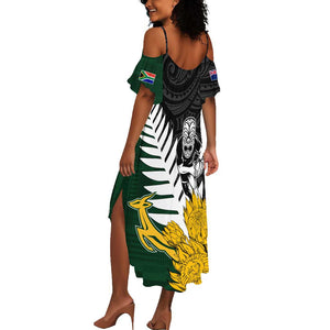 Personalised New Zealand Vs South Africa Rugby Summer Maxi Dress Rivals - Tribal Style