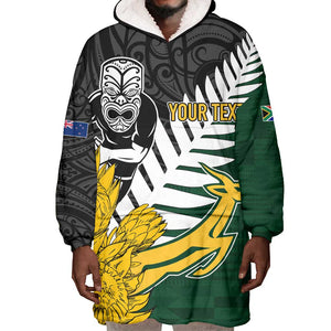 Personalised New Zealand Vs South Africa Rugby Wearable Blanket Hoodie Rivals - Tribal Style