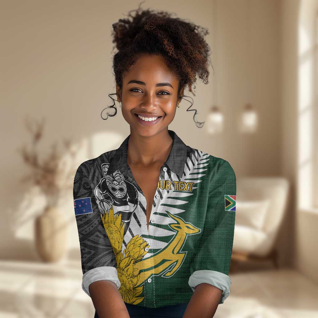 Personalised New Zealand Vs South Africa Rugby Women Casual Shirt Rivals - Tribal Style LT7