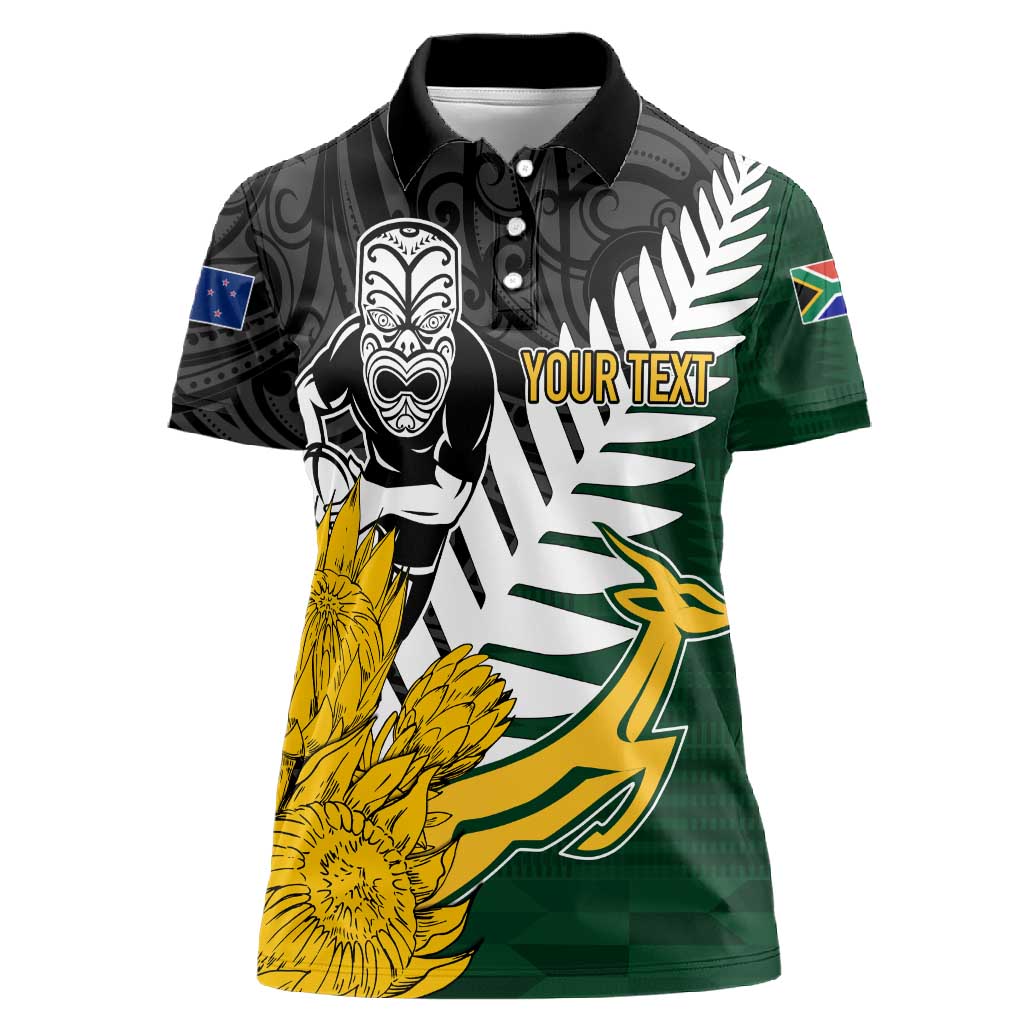 Personalised New Zealand Vs South Africa Rugby Women Polo Shirt Rivals - Tribal Style