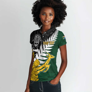 Personalised New Zealand Vs South Africa Rugby Women Polo Shirt Rivals - Tribal Style