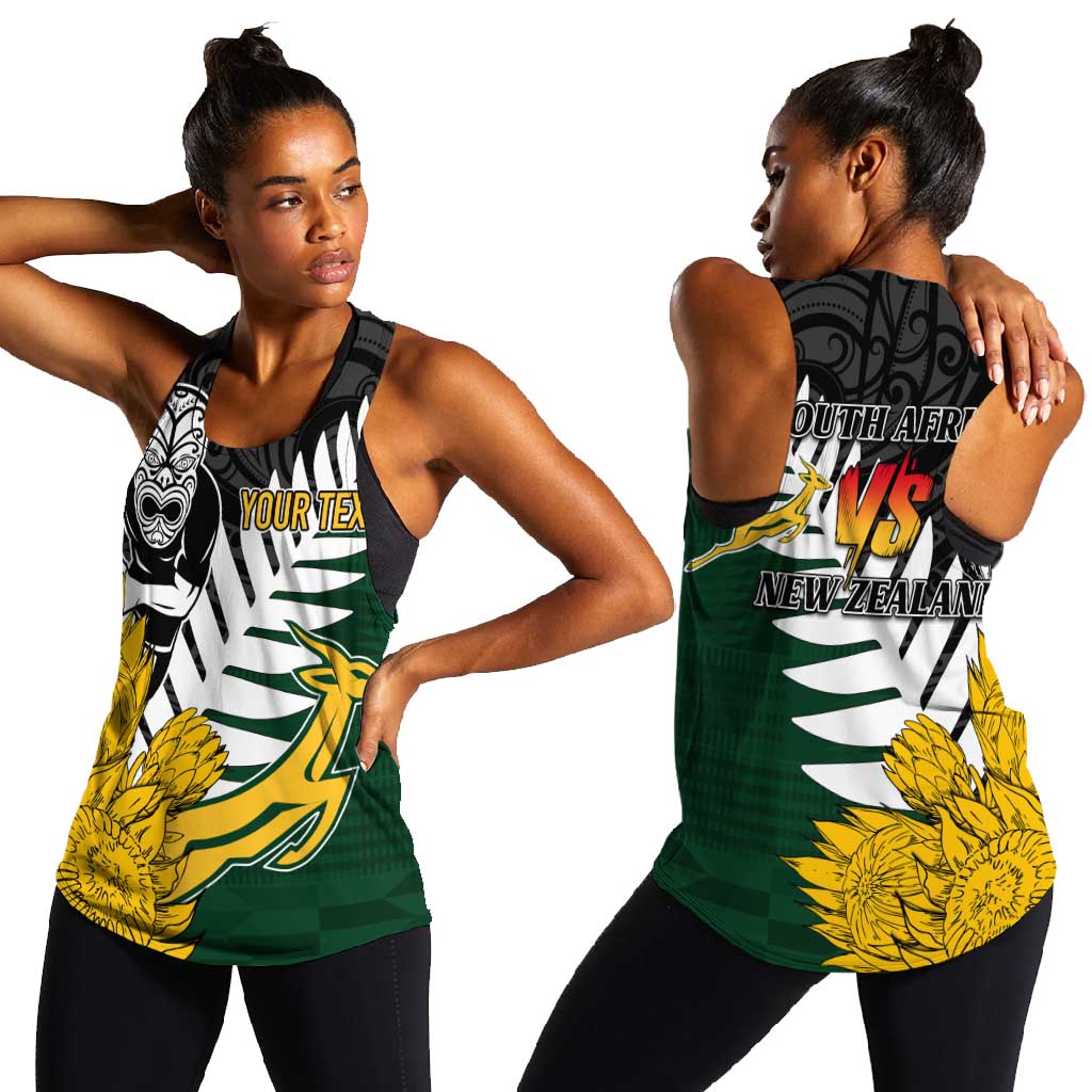 Personalised New Zealand Vs South Africa Rugby Women Racerback Tank Rivals - Tribal Style