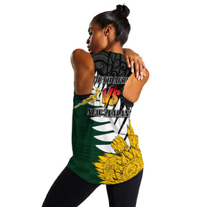 Personalised New Zealand Vs South Africa Rugby Women Racerback Tank Rivals - Tribal Style