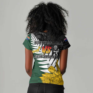 Personalised New Zealand Vs South Africa Rugby Women V-Neck T-Shirt Rivals - Tribal Style