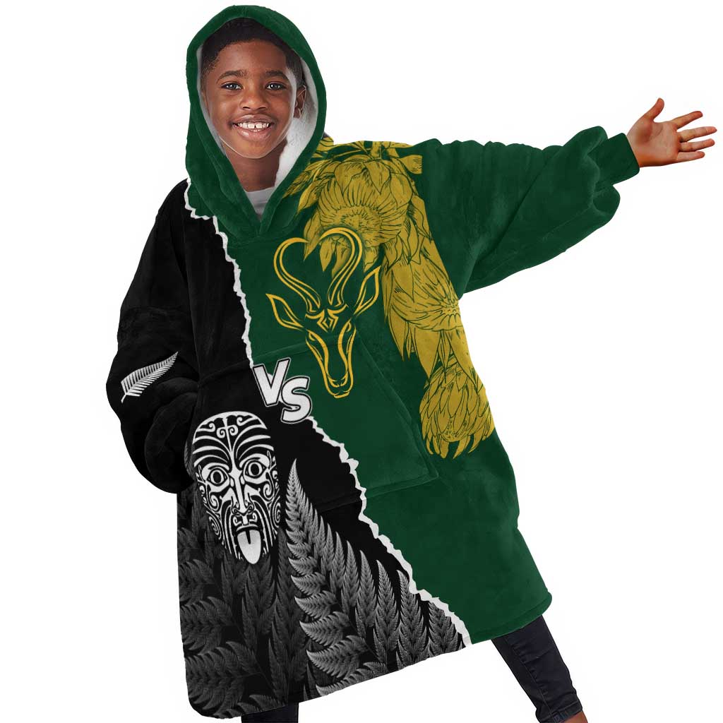 Personalised New Zealand Vs South Africa Rugby KId Wearable Blanket Hoodie Rivals Dynamics