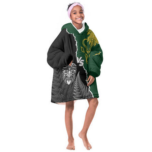 Personalised New Zealand Vs South Africa Rugby KId Wearable Blanket Hoodie Rivals Dynamics