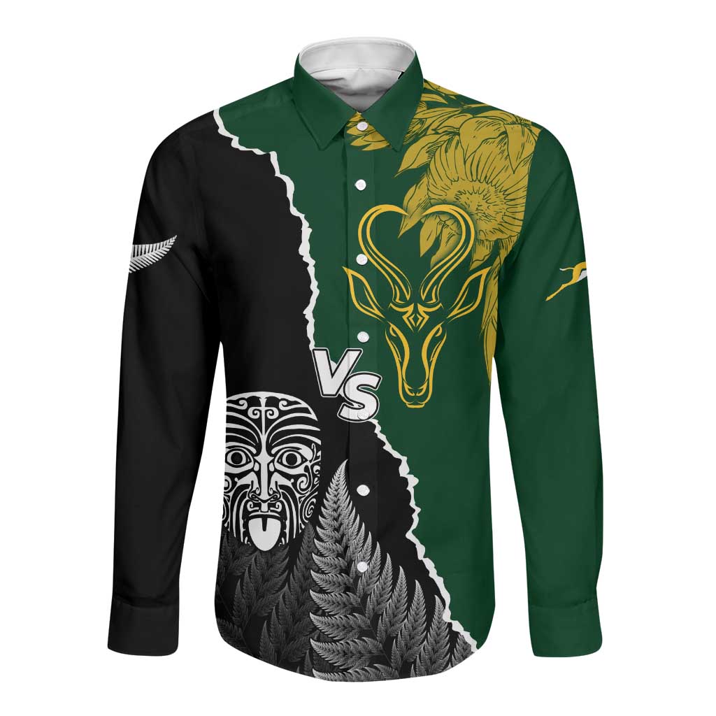 Personalised New Zealand Vs South Africa Rugby Long Sleeve Button Shirt Rivals Dynamics