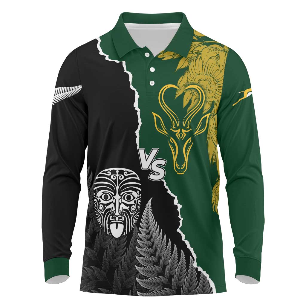 Personalised New Zealand Vs South Africa Rugby Long Sleeve Polo Shirt Rivals Dynamics