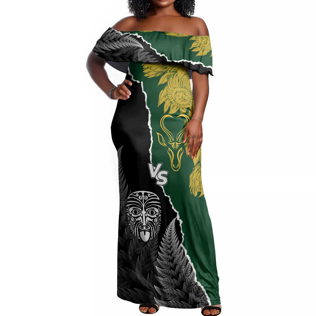 Personalised New Zealand Vs South Africa Rugby Off Shoulder Maxi Dress Rivals Dynamics