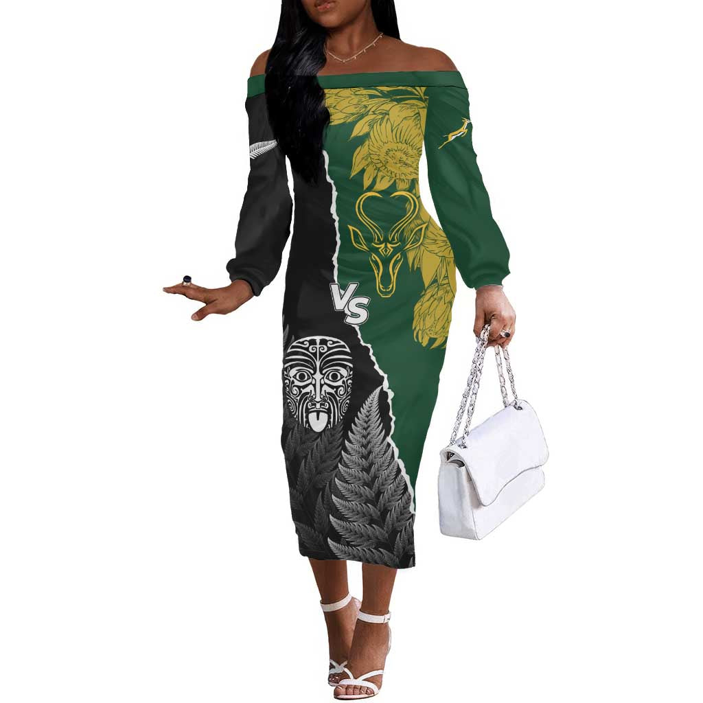 Personalised New Zealand Vs South Africa Rugby Off The Shoulder Long Sleeve Dress Rivals Dynamics