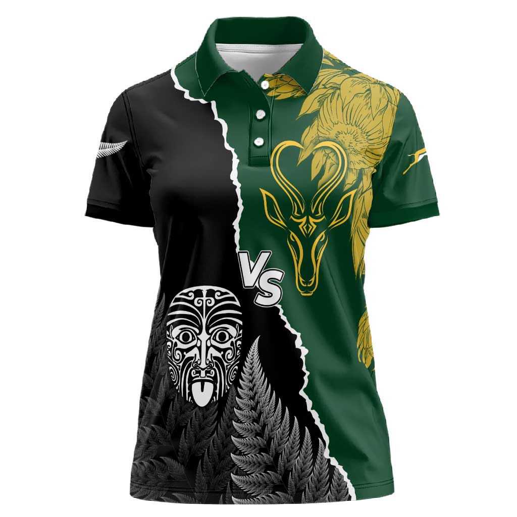 Personalised New Zealand Vs South Africa Rugby Women Polo Shirt Rivals Dynamics