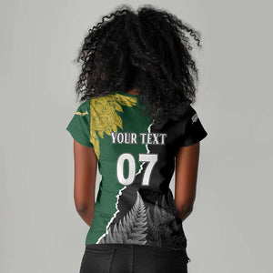 Personalised New Zealand Vs South Africa Rugby Women V-Neck T-Shirt Rivals Dynamics