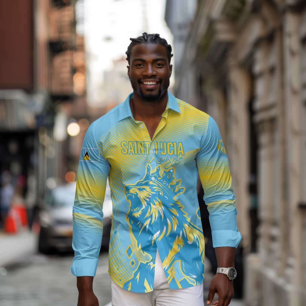 Saint Lucia Cricket Personalized Long Sleeve Button Shirt The Roaring King - African Pride