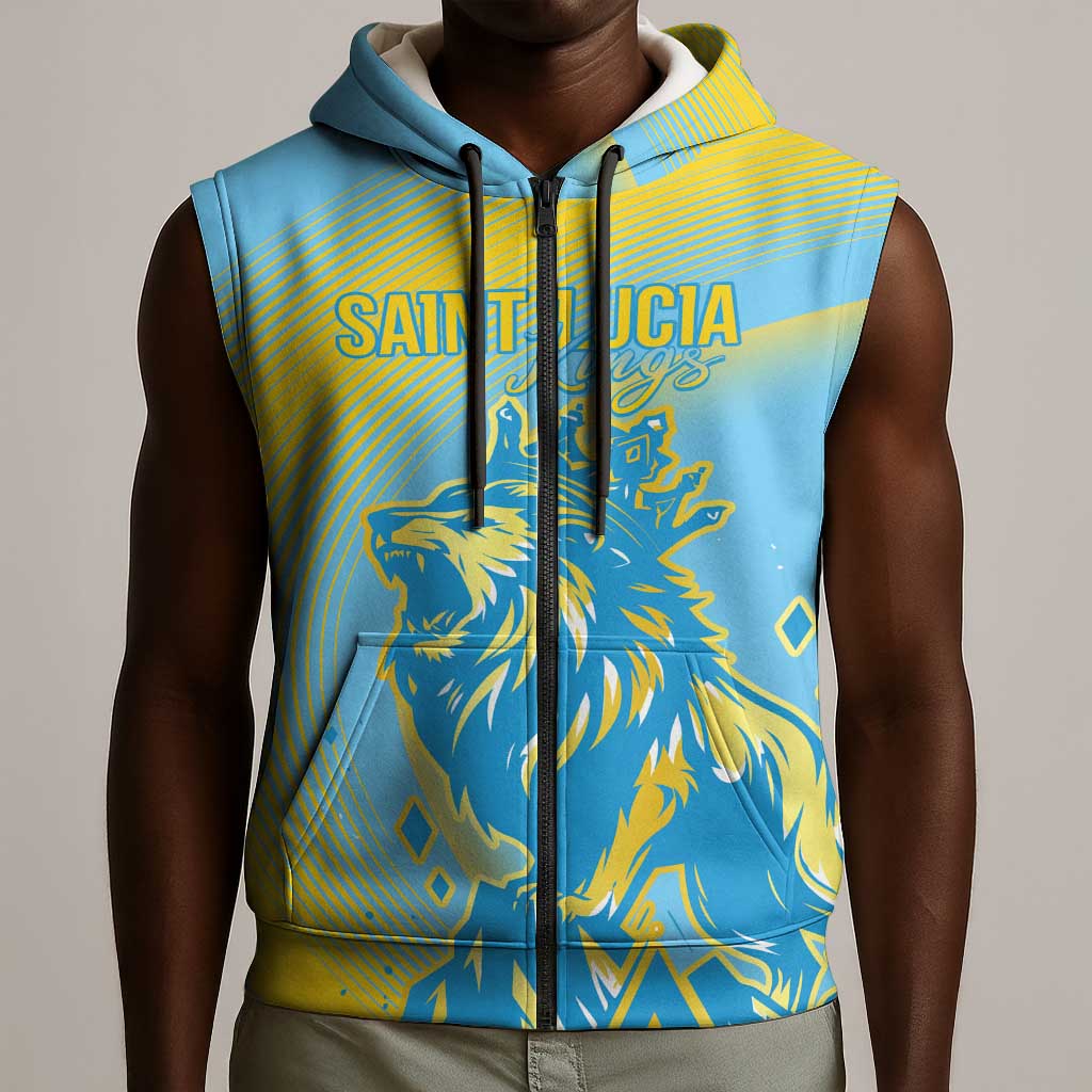 Saint Lucia Cricket Personalized Sleeveless Zip Hoodie The Roaring King - African Pride