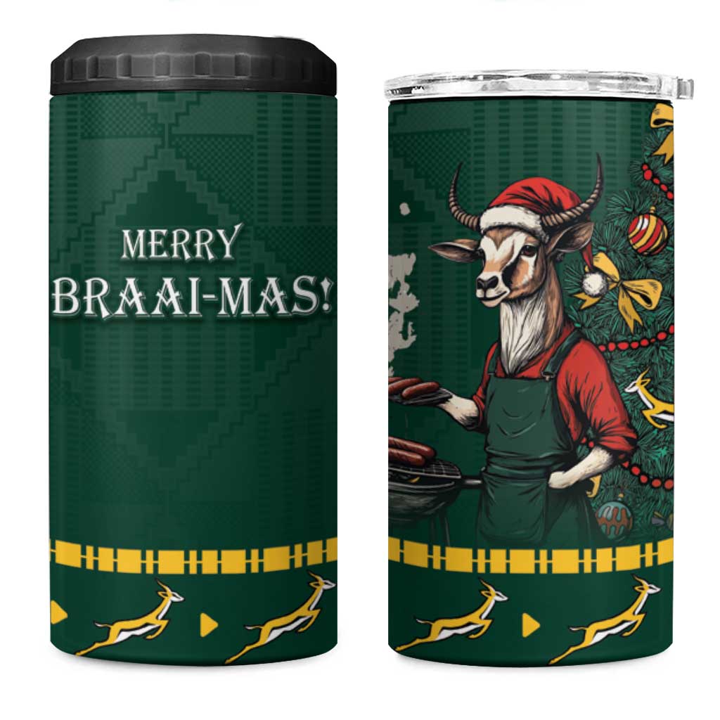 Personalised South Africa 4 in 1 Can Cooler Tumbler Springbok Christmas Braai