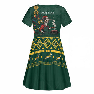 Personalised South Africa Kid Short Sleeve Dress Springbok Christmas Braai