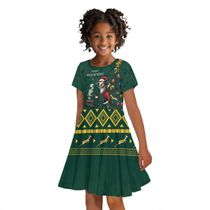 Personalised South Africa Kid Short Sleeve Dress Springbok Christmas Braai