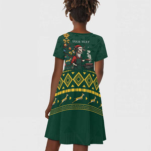 Personalised South Africa Kid Short Sleeve Dress Springbok Christmas Braai