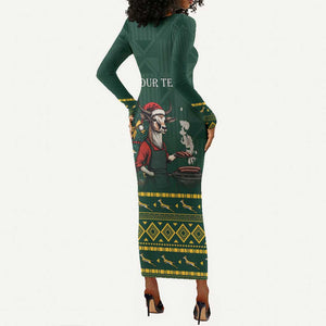 Personalised South Africa Long Sleeve Bodycon Dress Springbok Christmas Braai