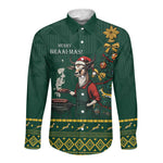 Personalised South Africa Long Sleeve Button Shirt Springbok Christmas Braai
