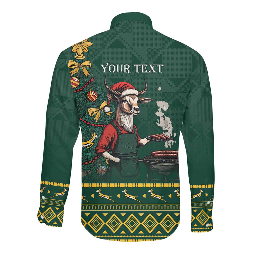 Personalised South Africa Long Sleeve Button Shirt Springbok Christmas Braai