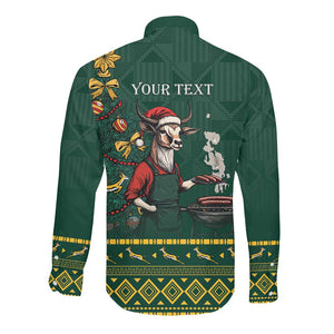 Personalised South Africa Long Sleeve Button Shirt Springbok Christmas Braai